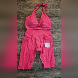 Pink Sports Bra and Leggings Set